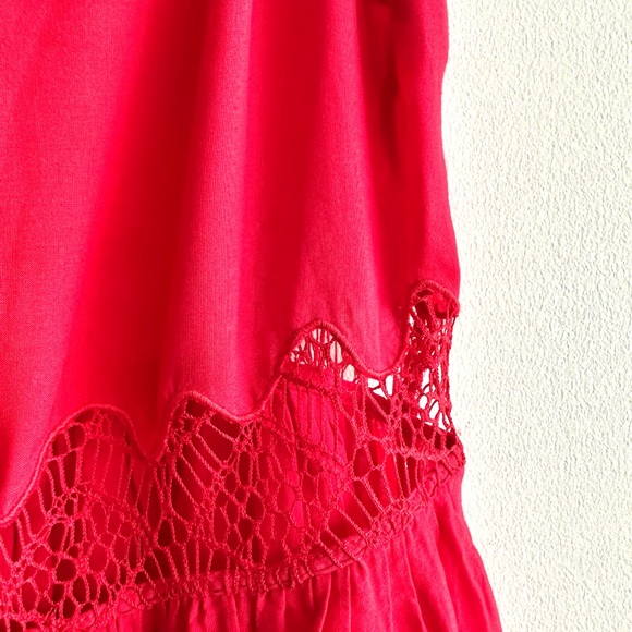 Topshop Bright Red Lace Mini Slip Dress with Fabric Buttons - size 2 - Picture 3 of 7